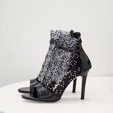Shinny Diamond Studs Toe Fishnet Highheels Fashion Party Shoes