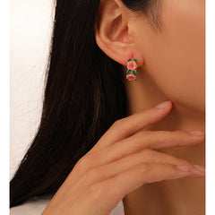 Enamel Glaze Pink Camellia Hoop Earrings in 18K Gold Plated