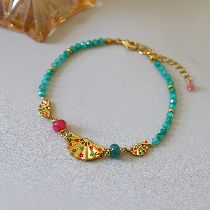 Green Amazonyte Beads Charm Bracelet