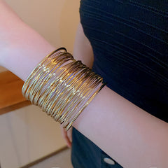 Gold Bohe Wide Cuff Hollow Bangle Bracelet