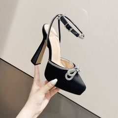 Double Bow Crystal Silky Pump Heels Shoes