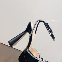 Double Bow Crystal Silky Pump Heels Shoes