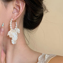 Flower Beaded Resin Pearl Earrings Hoops