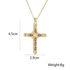 Vintage Cross Necklace Cubic Zirconium 18K Gold Plated
