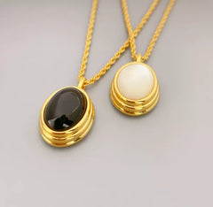 18K Gold Plated Oval Mother Pearl/ Gemstone Necklace