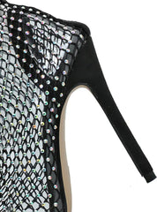 Diamond Fishnet Point Stiletto Heel Boots Fashion Party Shoes
