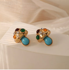 Turquoise Cubic Zirconia Mashroom Studs Earrings 18K Gold Plated