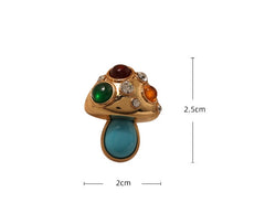 Turquoise Cubic Zirconia Mashroom Studs Earrings 18K Gold Plated