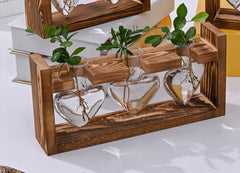 Indoor & Outdoor Wood Heart Glass Plant Vase Home Decor