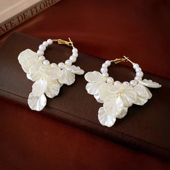 Flower Beaded Resin Pearl Earrings Hoops