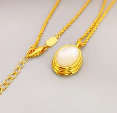 18K Gold Plated Oval Mother Pearl/ Gemstone Necklace