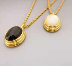 18K Gold Plated Oval Mother Pearl/ Gemstone Necklace