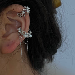 18k Gold Plated Pearl Tassel Adjustable Ear Clip-- French Style