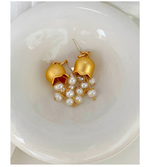 18k Gold Plated Cultured Pearl Lily of the Valley Drop Earrings