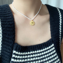 18k Gold Plated Evil Eye Freshwater Rice Pearl Necklace