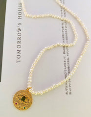 18k Gold Plated Evil Eye Freshwater Rice Pearl Necklace