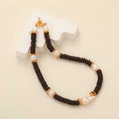 24k Gold Plated Coconut Beads with Freshwater Pearl Necklace