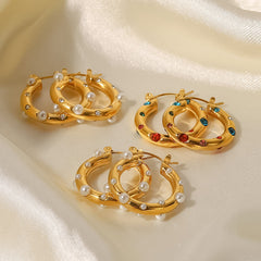 18k Gold Plated Color Stone Hoops