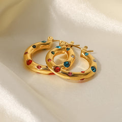 18k Gold Plated Color Stone Hoops