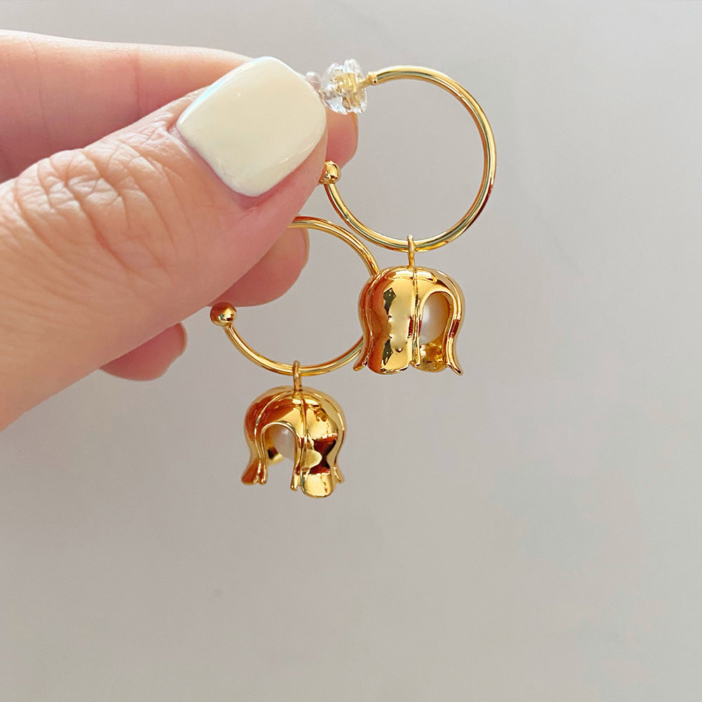 Gold Floral Muguet De Mai Earrings 18k Gold Plated