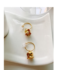 Gold Floral Muguet De Mai Earrings 18k Gold Plated