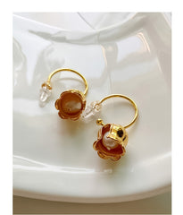 Gold Floral Muguet De Mai Earrings 18k Gold Plated