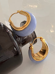 Creamy Denim Light Blue Oval Shaped Hoop Earrings 18k Gold Plated