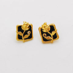 Black Rose Square Shaped Stud Earrings