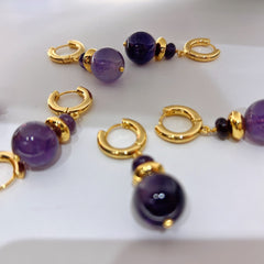 Handmade Nature Amethyst BeadNecklace/ Earrings 24ct Gold Plated