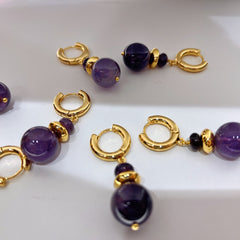 Handmade Nature Amethyst BeadNecklace/ Earrings 24ct Gold Plated