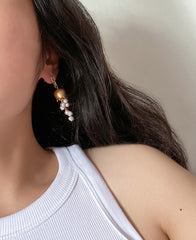 18k Gold Plated Cultured Pearl Lily of the Valley Drop Earrings