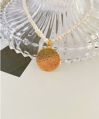 18k Gold Plated Evil Eye Freshwater Rice Pearl Necklace