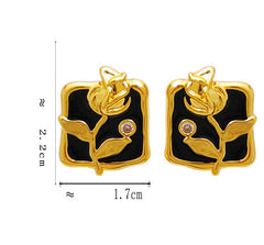 Black Rose Square Shaped Stud Earrings