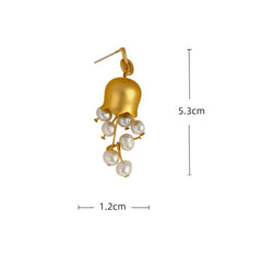 18k Gold Plated Cultured Pearl Lily of the Valley Drop Earrings