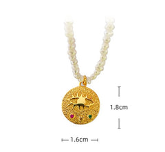 18k Gold Plated Evil Eye Freshwater Rice Pearl Necklace