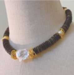 24k Gold Plated Coconut Beads with Freshwater Pearl Necklace